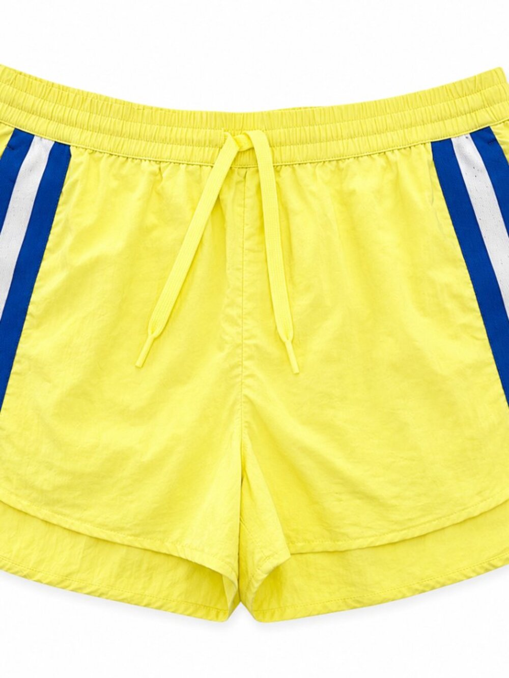 JOY LAB Neon Yellow Athletic Shorts Medium Blue Stripe Running Gym Activewear